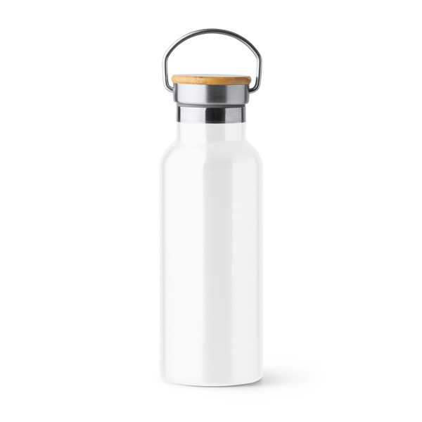 Μπουκάλι θερμός λευκό sublimation με bamboo καπάκι, 500 ml.